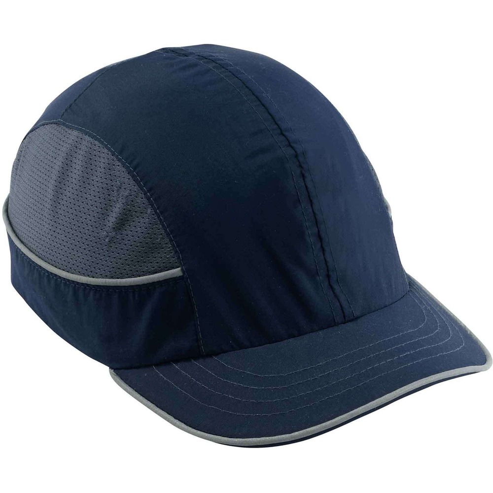 EGO23347 - Skullerz 8950XL Bump Cap Hat with short brim is comfortable and stylish with an impact-resistant, ABS plastic shell for protection against bumps, scrapes, bruises and other minor head injuries. Extra-large size is specifically designed to fit larger heads and hairstyles. Removable bump cap insert features a patented flanged design and foam cushioning liner for comfort and breathability. Reflective piping keeps workers safe and seen in low-light situations. This safety bump cap meets the EN 812-2012 standard for industrial bump caps. Not bulky like a hard hat, bump caps are typically worn in spaces where worker-generated impact head protection is needed, like low ceilings, beams, low pipes and other bump hazards. They are ideal for mechanics and airline baggage handlers as well as workers in factories, in-home services and other industries that do not require safety hard hat protection but work in areas with low beams, pipes, passageways or other low-hanging obstructions.