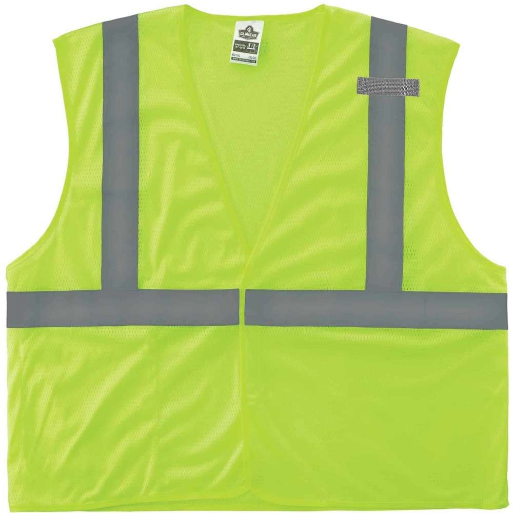 EGO21023 - Class 2 Mesh Hi-Vis Safety Vest - Type R, Class 2 Economy - combines protection, job-specific performance, innovation and style. Design includes ANSI-compliant polyester mesh in an eye-catching fluorescent color and 2" Level 2 ANSI-compliant reflective material. Machine-washable, breathable mesh fabric is lightweight, weighing only 3.3 oz. Hook-and-loop closure makes it easy to close. Single, lower interior pocket offers storage for essentials such as pens, notepads and more. Mic tab offers convenient radio access. Dual sizing fits a range of body sizes, can offer a looser fit and is good for wear with jackets. GloWear 8210HL vest is great for road construction, utility crews, survey crews, construction, railway workers, baggage handlers, emergency response and warehousing/distribution. Small/Medium size fits torsos up to 50" wide and offers a 25-1/2" long center back.