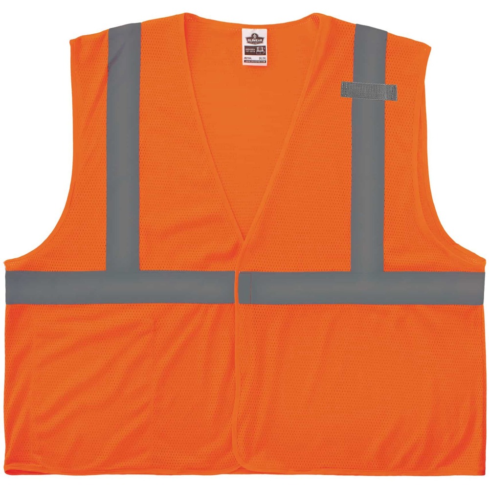 EGO21011 - Class 2 Mesh Hi-Vis Safety Vest - Type R, Class 2 Economy - combines protection, job-specific performance, innovation and style. Design includes ANSI-compliant polyester mesh in an eye-catching fluorescent color and 2" Level 2 ANSI-compliant reflective material. Machine-washable, breathable mesh fabric is lightweight, weighing only 3.3 oz. Hook-and-loop closure makes it easy to close. Single, lower interior pocket offers storage for essentials such as pens, notepads and more. Mic tab offers convenient radio access. Dual sizing fits a range of body sizes, can offer a looser fit and is good for wear with jackets. GloWear 8210HL vest is great for road construction, utility crews, survey crews, construction, railway workers, baggage handlers, emergency response and warehousing/distribution. Extra-Small size fits torsos up to 45" wide and offers a 25" long center back.