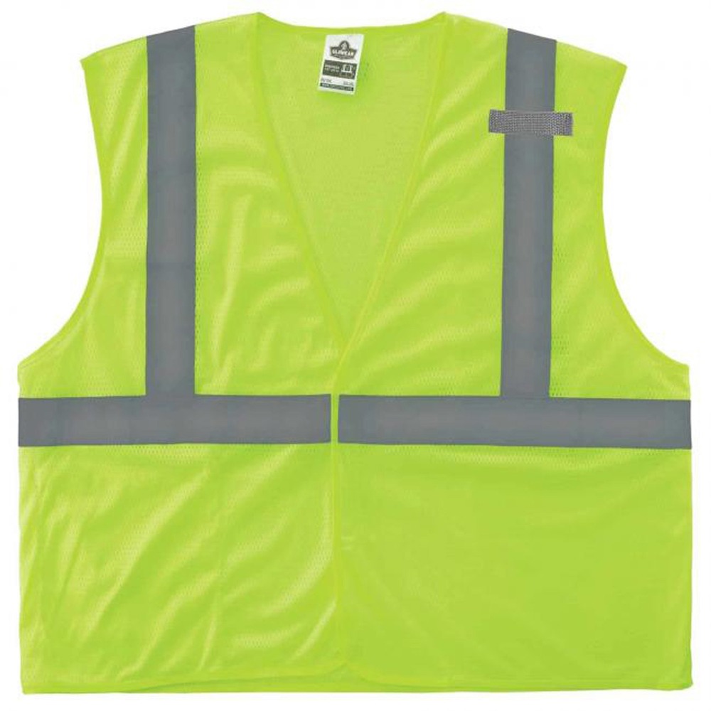 EGO21021 - Class 2 Mesh Hi-Vis Safety Vest - Type R, Class 2 Economy - combines protection, job-specific performance, innovation and style. Design includes ANSI-compliant polyester mesh in an eye-catching fluorescent color and 2" Level 2 ANSI-compliant reflective material. Machine-washable, breathable mesh fabric is lightweight, weighing only 3.3 oz. Hook-and-loop closure makes it easy to close. Single, lower interior pocket offers storage for essentials such as pens, notepads and more. Mic tab offers convenient radio access. Dual sizing fits a range of body sizes, can offer a looser fit and is good for wear with jackets. GloWear 8210HL vest is great for road construction, utility crews, survey crews, construction, railway workers, baggage handlers, emergency response and warehousing/distribution. Extra-Small size fits torsos up to 45" wide and offers a 25" long center back.