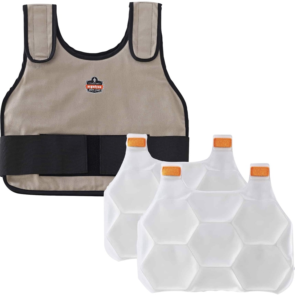 EGO12000 - Chill-Its 6230 Standard Phase Change Cooling Vest with two packs keeps workers cooler, safer and more productive, maintaining a 64-degree Fahrenheit (18-degree Celsius) temperature for up to 4 hours when activated. Cooling packs quickly recharge in 10 minutes in a cooler of ice water, 15 minutes in a freezer and 25 minutes in a refrigerator. Patented honeycomb, ice pack design eliminates stiffness for more flexibility while you work. Extended vest surface area enhances cooling power. Adjustable hook-and-loop closures at the shoulders and waist provide a customized, comfortable fit. This body cooling vest is made of a comfortable. cotton-blend fabric. It delivers instant cooling relief for anyone working or playing outside or indoors in warm temperatures where heat-related illnesses are possible. This size fits 32" to 40" chests.