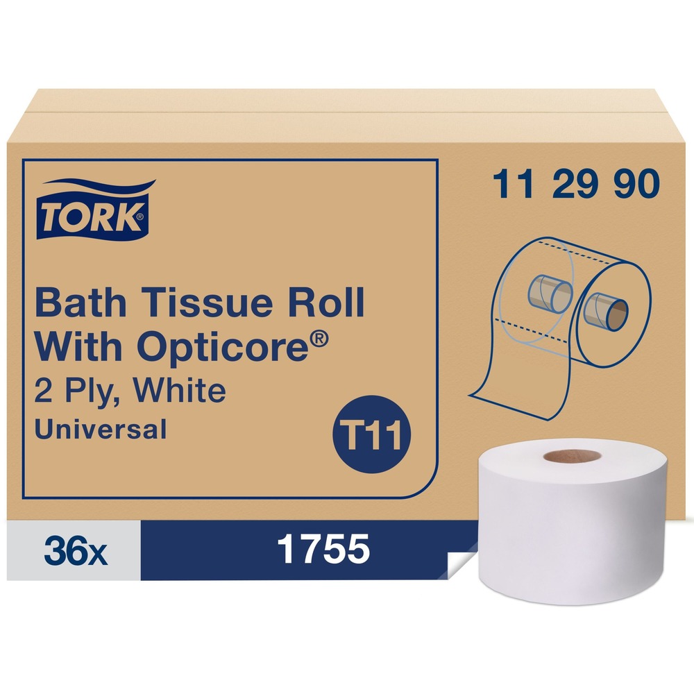 TRK112990 - Tork OptiCore Mid-size Toilet Paper Roll White T11 Balance restroom cost and performance with Tork patented OptiCore technology. The unique two-part core design ensures maximum use of each tissue roll, while closed dispensers promote hygiene and deliver soft, absorbent tissue. The high-capacity roll keeps dispensers filled longer, reducing waste and maintenance costs. Additionally, OptiCore rolls have 25% less core material than conventional toilet paper rolls. Advantages at a glance: + Patented OptiCore technology + Closed dispensers + High-capacity + Two-part core technology Compatible with Tork T11 dispensers. More from the Manufacturer