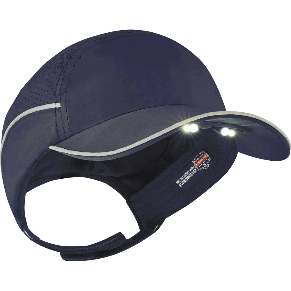 EGO23339 - Skullerz 8965 Lightweight Bump Cap Hat with micro-LED lighting and long brim is a comfortable and stylish hat. It also features a ventilated impact-resistant shell for breathable protection against bumps, scrapes, bruises and other minor head injuries. At less than 5 oz., this incredibly lightweight bump cap delivers optimal comfort without compromising safety. Built-in, dual-action LED lights under the brim emit 44 lumens for ultra-bright, hands-free visibility in the dark without flashlights or bulky headlamps. LED task lights allow close-up or distance lighting for visibility where you need it most. Runtime is up to 11 hours with use of four CR2032 lithium-ion batteries (included). removable bump cap insert is made of a lightweight but durable high-density polyethylene (HDPE) with maximum ventilation for all-day breathability that doesn't compromise protection. Lining the insert is a removable, washable and antimicrobial EPP foam pad for enhanced comfort, protection and airflow.