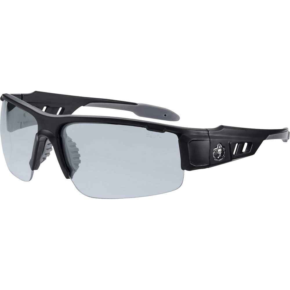 EGO52483 - Skullerz Dagr Safety Glasses feature a tough, scratch-resistant lens that filters 99.9 percent of harmful UVA, UVB and UVC rays to keep your eyes safe in the sun. Blade-style design is a sleek and sporty look - perfect both on the job or off. Half-blade frame offers improved lower and peripheral vision. These protective, work safety sunglasses are military tested and ANSI Compliant. Indoor/Outdoor Fog-off Lens is ideal for indoors, outdoors, nighttime and hazy/cloudy conditions. Permanent, anti-fog treatment delivers fog-free viewing at all times and will not wash or wear off. Durable, nylon frame bends and flexes without breaking. Nonslip, rubber nose piece and rubber temples keep the glasses secure and resist sweat. Temple accessory slot lets you add accessories while improving airflow. Frame width is 146mm.