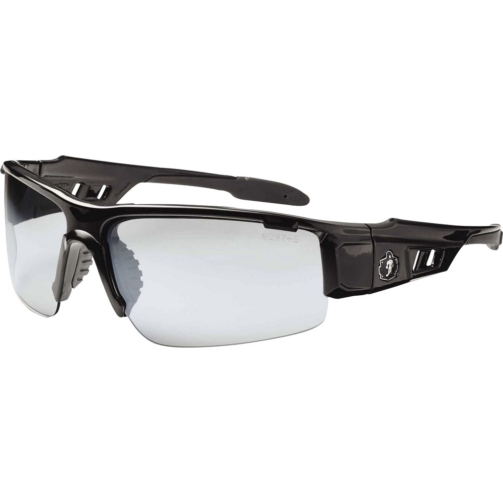 EGO52080 - Skullerz Dagr Safety Glasses feature a tough, scratch-resistant lens that filters 99.9 percent of harmful UVA, UVB and UVC rays to keep your eyes safe in the sun. Blade-style design is a sleek and sporty look - perfect both on the job or off. Half-blade frame offers improved lower and peripheral vision. These protective, work safety sunglasses are military tested and ANSI Compliant. Indoor/Outdoor Lens is ideal for indoors, outdoors, nighttime and hazy/cloudy conditions. Durable, nylon frame bends and flexes without breaking. Nonslip, rubber nose piece and rubber temples keep the glasses secure and resist sweat. Temple accessory slot lets you add accessories while improving airflow. Frame width is 146mm.