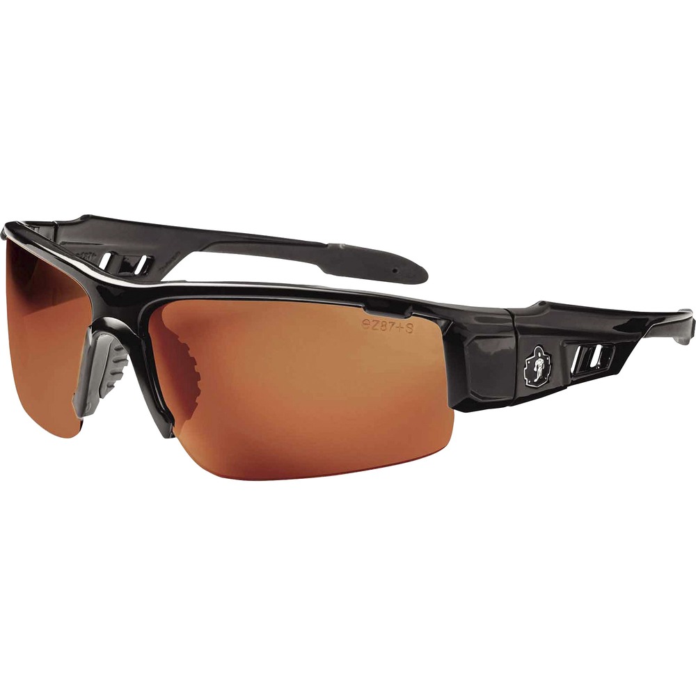 EGO52021 - Skullerz Dagr Safety Glasses feature a tough, scratch-resistant lens that filters 99.9 percent of harmful UVA, UVB and UVC rays to keep your eyes safe in the sun. Blade-style design is a sleek and sporty look - perfect both on the job or off. Half-blade frame offers improved lower and peripheral vision. These protective, work safety sunglasses are military tested and ANSI Compliant. Polarized Copper Lens is ideal for outdoors, bright light and high contrast. Premium coating reduces glare and eye fatigue around water, snow, shiny surfaces and in other bright environments for clearer visibility. Durable, nylon frame bends and flexes without breaking. Nonslip, rubber nose piece and rubber temples keep the glasses secure and resist sweat. Temple accessory slot lets you add accessories while improving airflow. Frame width is 146mm.