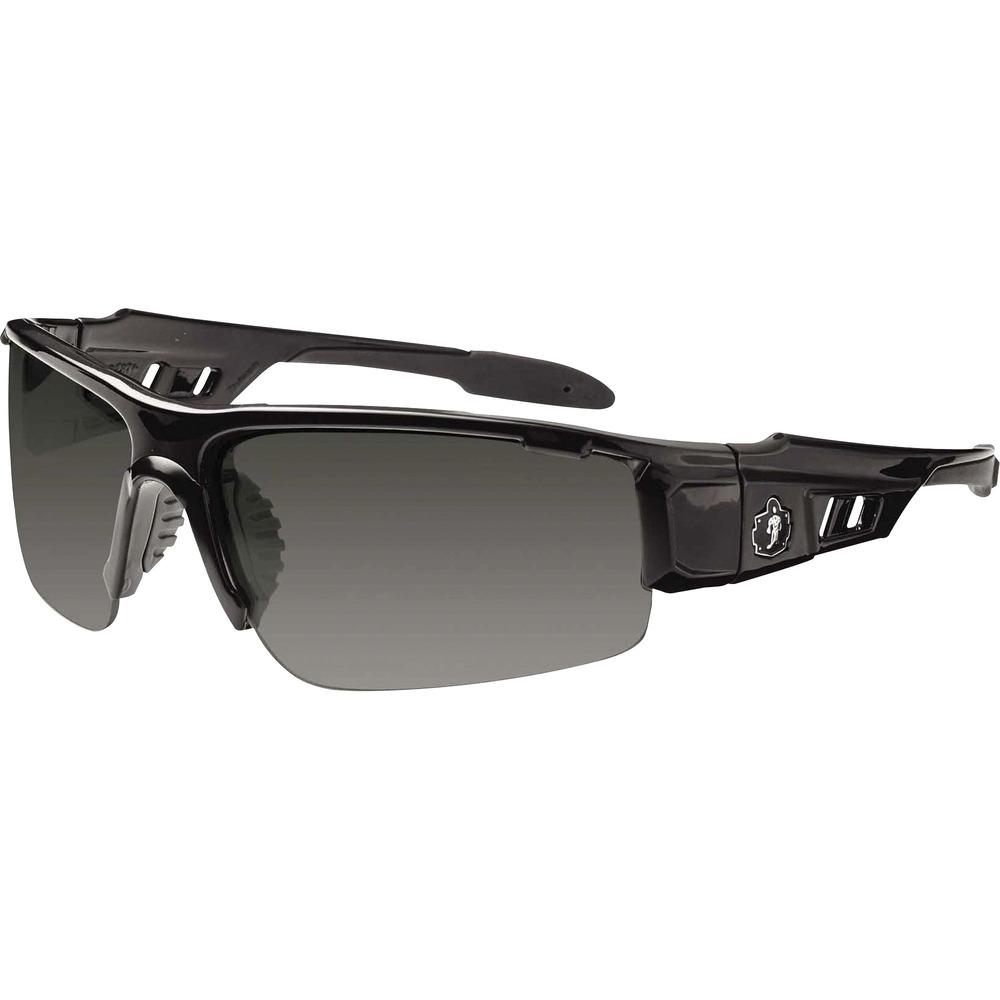 EGO52031 - Skullerz Dagr Safety Glasses feature a tough, scratch-resistant lens that filters 99.9 percent of harmful UVA, UVB and UVC rays to keep your eyes safe in the sun. Blade-style design is a sleek and sporty look - perfect both on the job or off. Half-blade frame offers improved lower and peripheral vision. These protective, work safety sunglasses are military tested and ANSI Compliant. Polarized Smoke Lens is ideal for outdoors and bright light. Premium coating reduces glare and eye fatigue around water, snow, shiny surfaces and in other bright environments for clearer visibility. Durable, nylon frame bends and flexes without breaking. Nonslip, rubber nose piece and rubber temples keep the glasses secure and resist sweat. Temple accessory slot lets you add accessories while improving airflow. Frame width is 146mm.