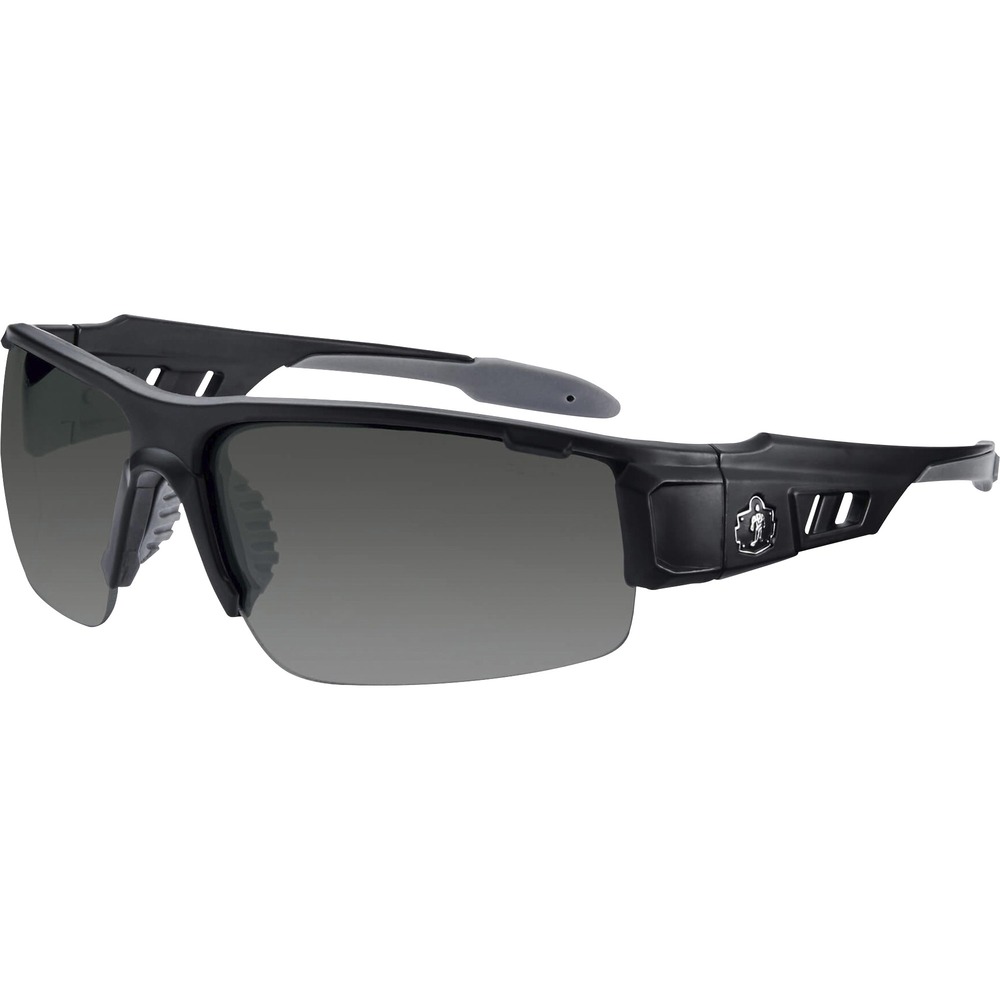 EGO52430 - Skullerz Dagr Safety Glasses feature a tough, scratch-resistant lens that filters 99.9 percent of harmful UVA, UVB and UVC rays to keep your eyes safe in the sun. Blade-style design is a sleek and sporty look - perfect both on the job or off. Half-blade frame offers improved lower and peripheral vision. These protective, work safety sunglasses are military tested and ANSI Compliant. This smoke lens is ideal for outdoors and bright light. Durable, nylon frame bends and flexes without breaking. Nonslip, rubber nose piece and rubber temples keep the glasses secure and resist sweat. Temple accessory slot lets you add accessories while improving airflow. Frame width is 146mm.