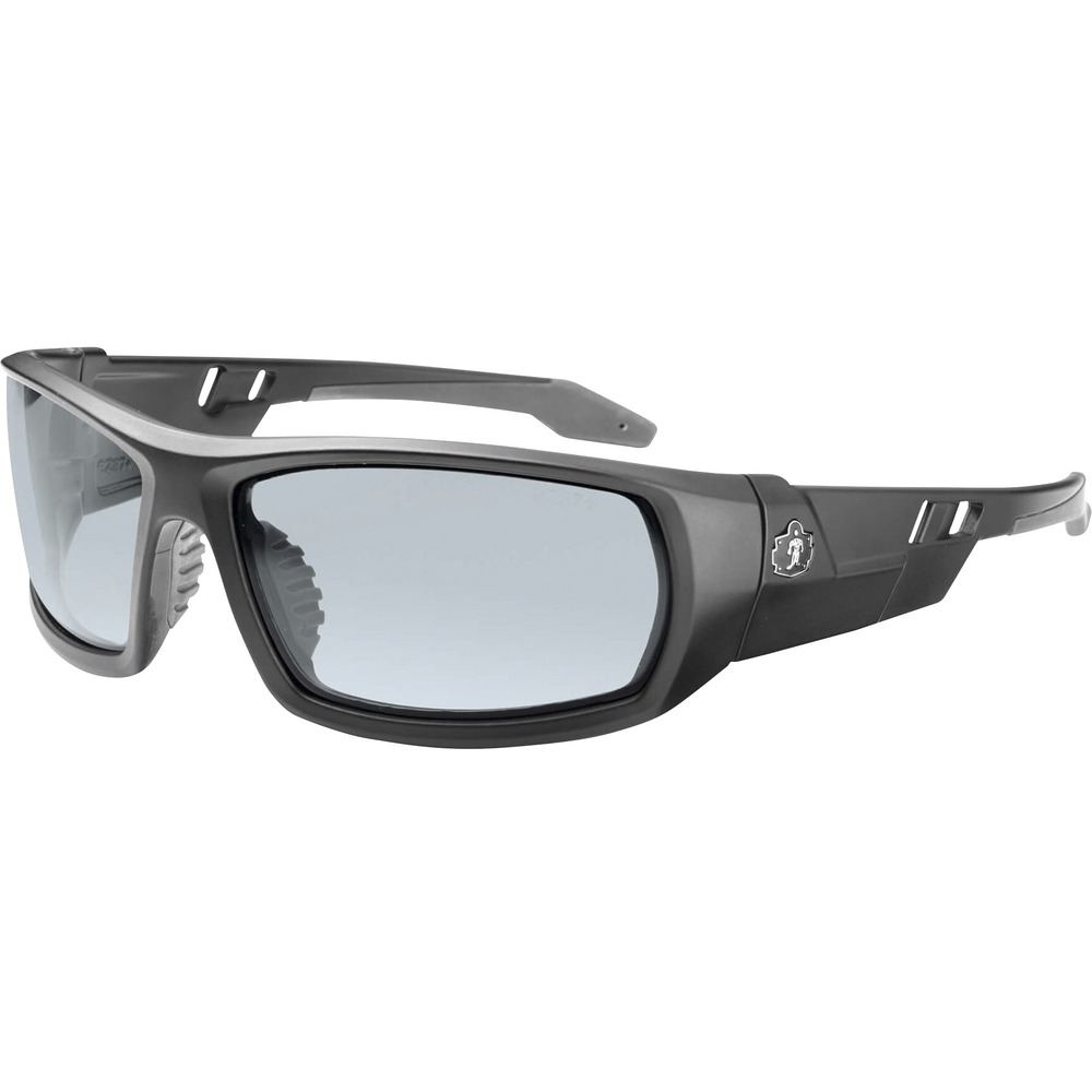 EGO50483 - Skullerz Odin Safety Glasses feature a tough, scratch-resistant lens that filters 99.9 percent of harmful UVA, UVB and UVC rays to keep your eyes safe in the sun. They are military tested and ANSI Compliant. Indoor/Outdoor Fog-off Lens is ideal for indoors, outdoors, nighttime and hazy/cloudy conditions. Permanent, anti-fog treatment delivers fog-free viewing at all times and will not wash or wear off. Great for use with dust masks, these lenses won't fog so you can focus on the job at hand. Durable, nylon frames bend and flex without breaking. Nonslip, rubber nose piece and rubber temples keep the full-frame glasses secure and resist sweat. Integrated accessory receptors at each temple also improve airflow when not in use. Frame width is 142mm.