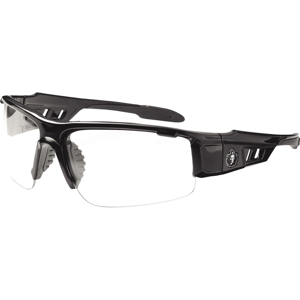 EGO52003 - Skullerz Dagr Safety Glasses feature a tough, scratch-resistant lens that filters 99.9 percent of harmful UVA, UVB and UVC rays to keep your eyes safe in the sun. Blade-style design is a sleek and sporty look - perfect both on the job or off. Half-blade frame offers improved lower and peripheral vision. These protective, work safety sunglasses are military tested and ANSI Compliant. Clear Fog-off Lens is ideal for indoor use, low light and hazy/cloudy conditions. Permanent, anti-fog treatment delivers fog-free viewing at all times and will not wash or wear off. Durable, nylon frame bends and flexes without breaking. Nonslip, rubber nose piece and rubber temples keep the glasses secure and resist sweat. Temple accessory slot lets you add accessories while improving airflow. Frame width is 146mm.