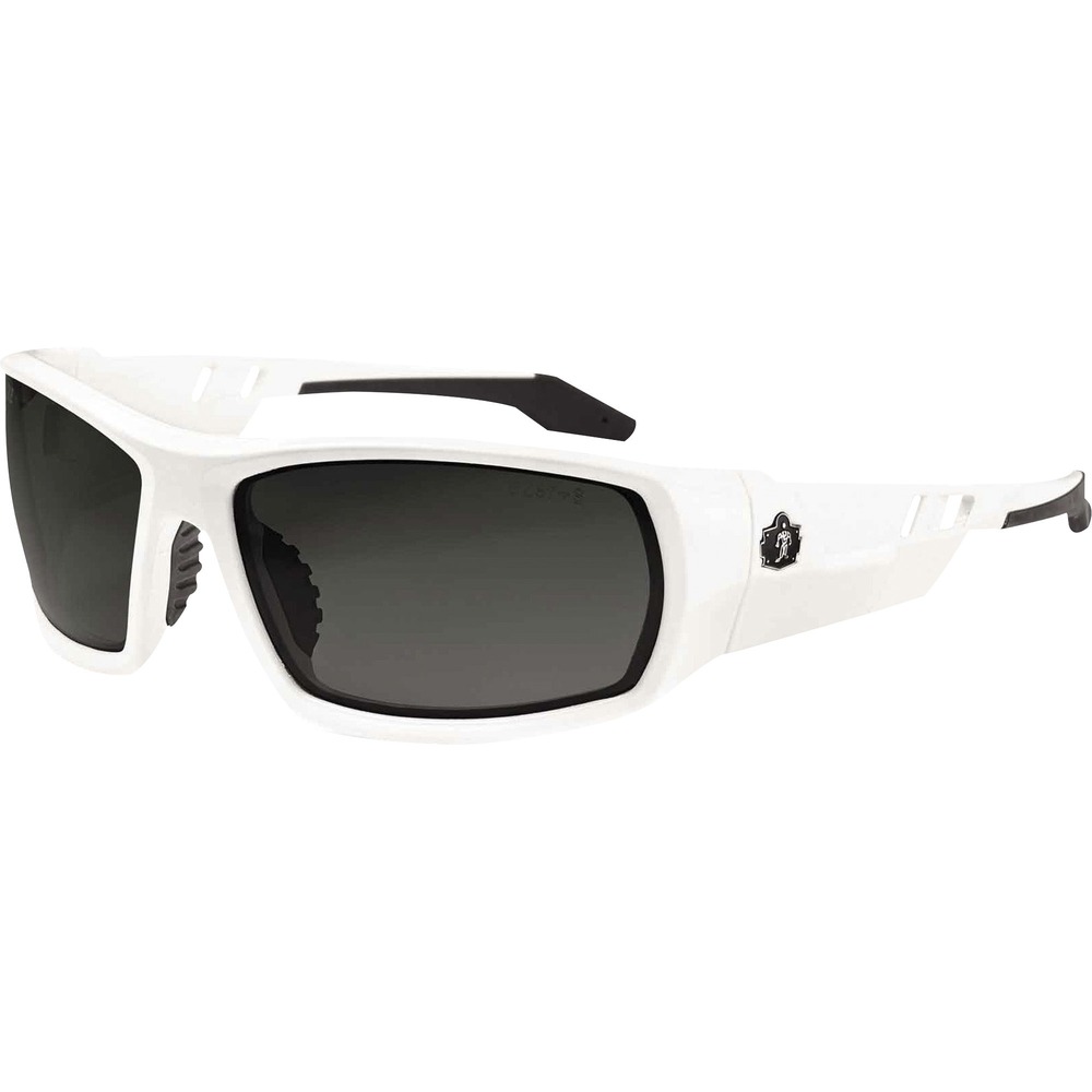 EGO50231 - Skullerz Odin Safety Glasses feature a tough, scratch-resistant lens that filters 99.9 percent of harmful UVA, UVB and UVC rays to keep your eyes safe in the sun. They are military tested and ANSI Compliant. Polarized Smoke Lens is ideal for outdoors and bright light. Premium coating reduces glare and eye fatigue around water, snow, shiny surfaces and in other bright environments for clearer visibility. Durable, nylon frames bend and flex without breaking. Nonslip, rubber nose piece and rubber temples keep the full-frame glasses secure and resist sweat. Integrated accessory receptors at each temple also improve airflow when not in use. Frame width is 142mm.