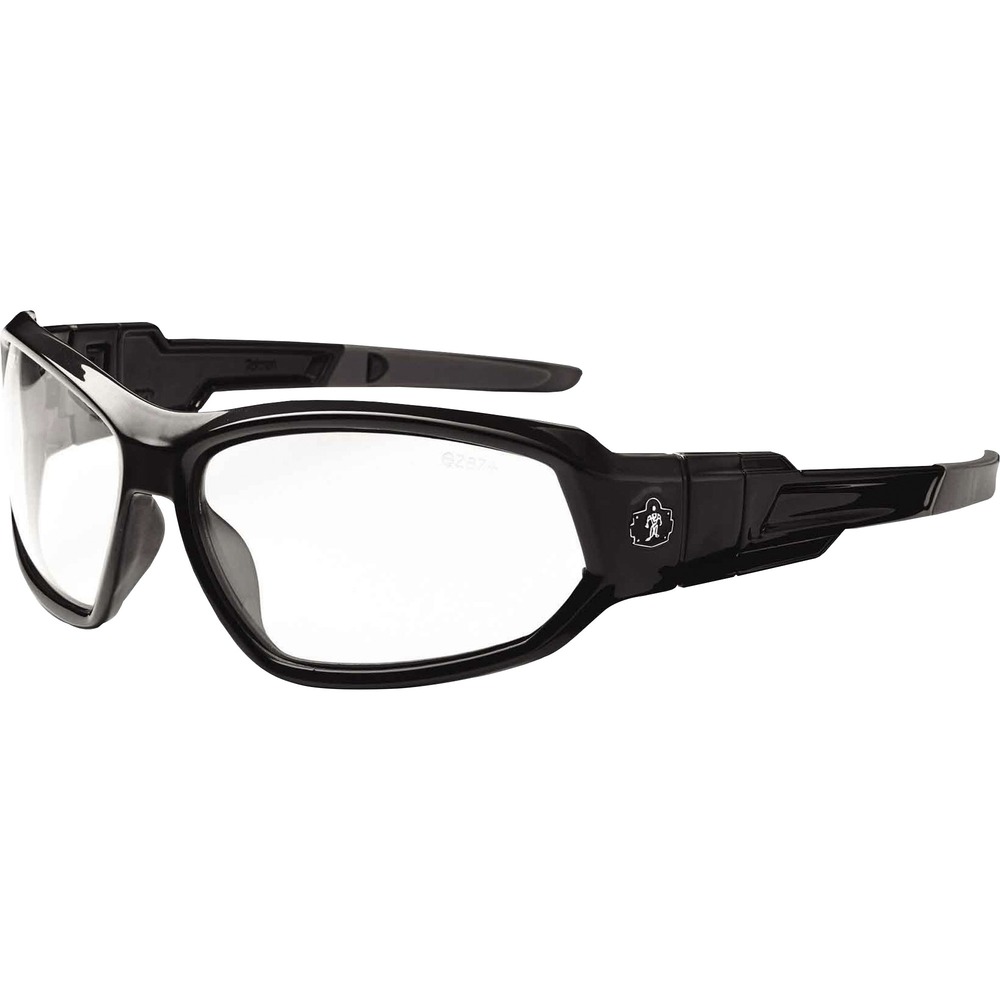 EGO56003 - Skullerz Loki Safety Glasses are designed to be worn as regular sunglasses or as safety goggles by removing the temples and attaching the elastic strap and removable foam gasket for a dust-beating seal (both included). Tough, scratch-resistant lens filters 99.9 percent of harmful UVA, UVB and UVC rays to keep your eyes safe in the sun. Protective, work safety sunglasses are military tested and ANSI Compliant. Clear Fog-off Lens is ideal for indoor use, low light and hazy/cloudy conditions. Permanent, anti-fog treatment delivers fog-free viewing at all times and will not wash or wear off. Durable, nylon frames bend and flex without breaking. Nonslip, rubber nose piece and rubber temples keep the glasses secure and resist sweat. Frame width is 144mm.