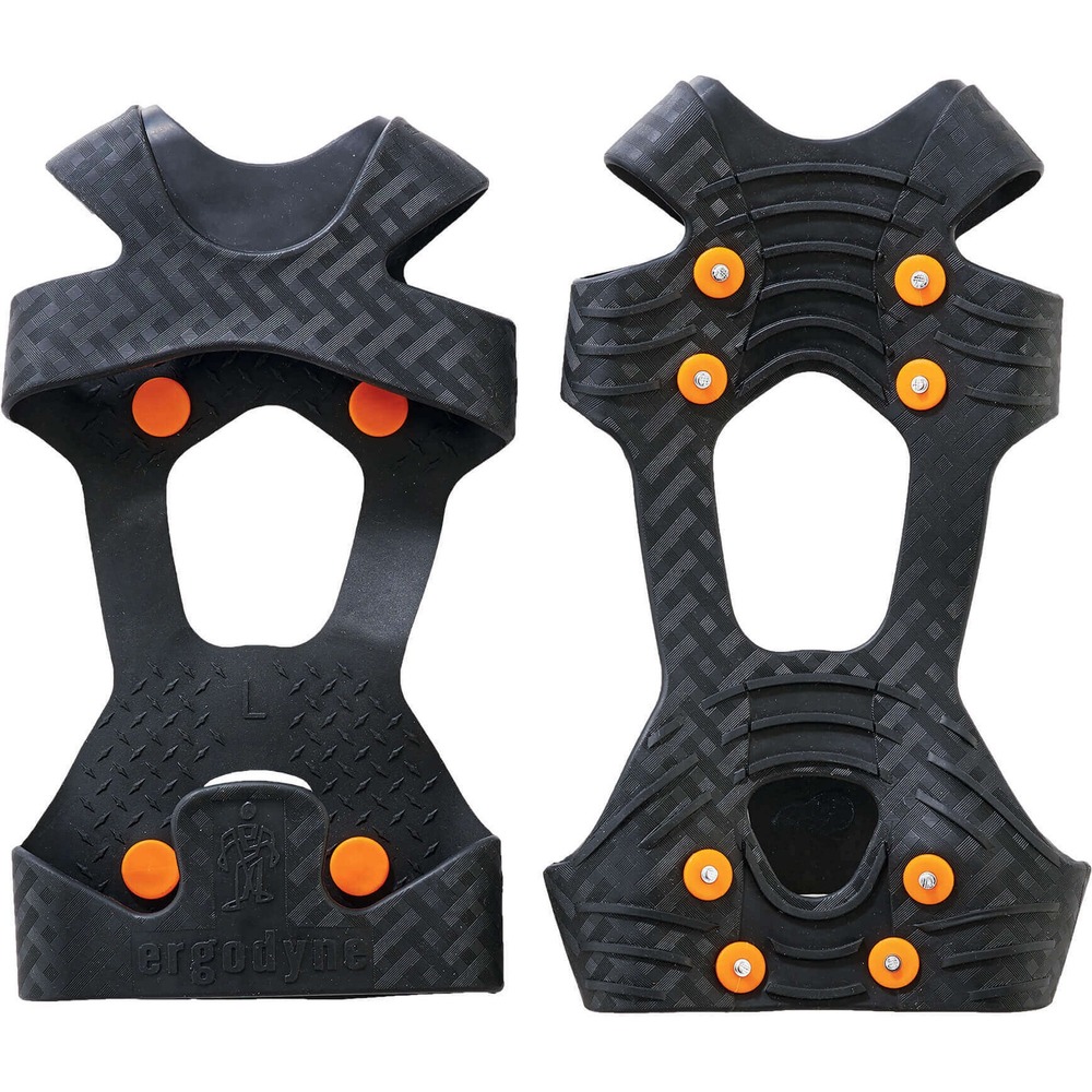 EGO16756 - Trex 6300 Slip-On Ice Cleats are lightweight ice grips for boots to prevent slip-and-fall injuries on the ice. With eight replaceable spike grips, these ice cleats provide tenacious traction and extra stability on ice and snow. Stretchable rubber with textured interior hugs the toe and heel of your shoe or boot. Enjoy full-foot traction from rugged, heat-treated, carbon steel studs that line the length of the foot with a thicker, under-sole tread and a reinforced toe cap for more durable wear and better grip. Large thumb tabs on the heels allow easy on and off. One-piece, reliable cleats are flexible in temperatures as low as negative 40 degrees Fahrenheit (negative 40 degrees Celsius) and won't break in cold temperatures. They are lightweight and compact so cleats are easy to store. The 2XL size fits U.S. men's footwear from 15 to 18.