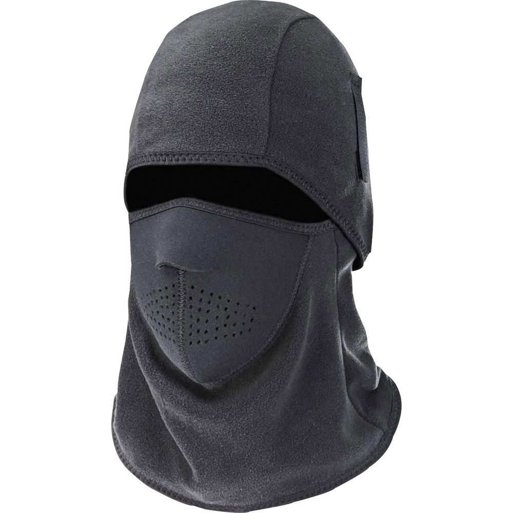 EGO16827 - The N-Ferno Balaclava Face Mask is made with stretchable fleece to cover your neck, head and face with a neoprene mask over the nose and mouth. Two-piece construction allows you to wear it in two different ways: detach the ends and wear as either a neck gaiter or a skull cap. Face mask is made from 1mm neoprene with one side nylon and the other side fleece for comfort against your skin. Small laser-cut holes in the mask allow airflow and prevent glasses from fogging. Long length covers your face, nose, mouth and neck for protection against the wind and cold. Reflective accents add visibility at night or in low-light conditions. Unique, hook-and-loop attachments connect to your hard hat's suspension system to keep it in place. One size fits most and can be worn alone or under hard hats, ski helmets or other head protection. This face mask is perfect for construction, freight/baggage, delivery/service, landscaping/grounds, cold storage/warehousing and material handling.