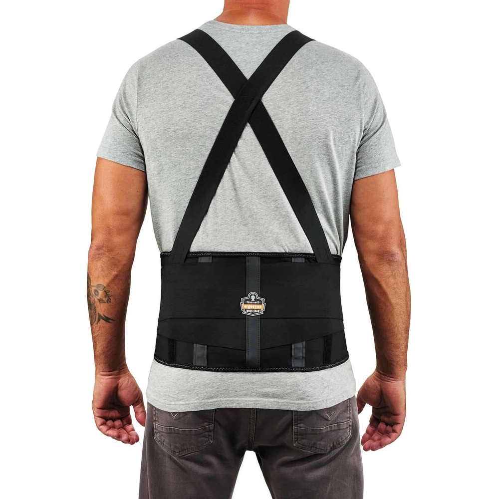 EGO11603 - ProFlex 1100SF Standard Spandex Back Support Brace is designed to remind workers of proper lifting techniques while also enhancing the body's intra-abdominal pressure, moving the stress away from the spine for back pain relief. For long wear, patented, nonconductive, Sticky Fingers stays deliver firm, continuous support with greater gripping properties to prevent the back support from riding up or moving. Innovative, Power Panel Positioners tighten for enhanced support while lifting and keep panels in place when not active. The 280D spandex body is stretchable for comfort and offers extra-firm support. Adjustable, detachable suspenders keep brace in place. Machine-washable brace fits waists from 30" to 34".
