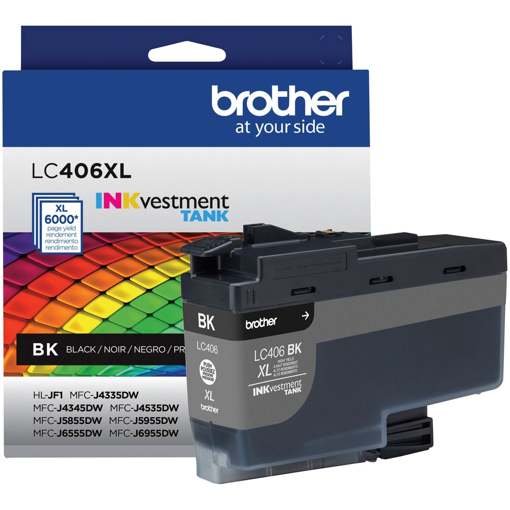 BRTLC406XLBKS - INKvestment Tank Ink Cartridge produces high-quality, sharp prints with vivid colors that withstand the test of time. It intelligently engineered to work seamlessly with your Brother INKvestment Tank inkjet printer to deliver outstanding results and reliable performance in your Brother Color Inkjet All-in-One Printers MFC-J4335DW, MFC-J4345DW XL, MFC-J4535DW, MFC-J5855DW, MFC-J5955DW, MFC-J6555DW and MFC-J6955DW. Front-loading ink cartridge continually supplies ink to the internal tank. To refill, simply take out the empty cartridge, plug in a replacement and get back to printing with no waiting and no mess. Enjoy superior inkjet print quality and reliable performance for up to 5,000 pages using this high-yield cartridge. More from the Manufacturer