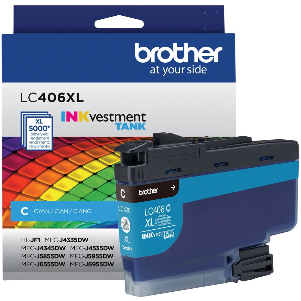 BRTLC406XLCS - INKvestment Tank Ink Cartridge produces high-quality, sharp prints with vivid colors that withstand the test of time. It intelligently engineered to work seamlessly with your Brother INKvestment Tank inkjet printer to deliver outstanding results and reliable performance in your Brother Color Inkjet All-in-One Printers MFC-J4335DW, MFC-J4345DW XL, MFC-J4535DW, MFC-J5855DW, MFC-J5955DW, MFC-J6555DW and MFC-J6955DW. Front-loading ink cartridge continually supplies ink to the internal tank. To refill, simply take out the empty cartridge, plug in a replacement and get back to printing with no waiting and no mess. Enjoy superior inkjet print quality and reliable performance for up to 5,000 pages using this high-yield cartridge. More from the Manufacturer