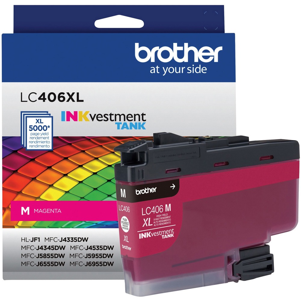 BRTLC406XLMS - INKvestment Tank Ink Cartridge produces high-quality, sharp prints with vivid colors that withstand the test of time. It intelligently engineered to work seamlessly with your Brother INKvestment Tank inkjet printer to deliver outstanding results and reliable performance in your Brother Color Inkjet All-in-One Printers MFC-J4335DW, MFC-J4345DW XL, MFC-J4535DW, MFC-J5855DW, MFC-J5955DW, MFC-J6555DW and MFC-J6955DW. Front-loading ink cartridge continually supplies ink to the internal tank. To refill, simply take out the empty cartridge, plug in a replacement and get back to printing with no waiting and no mess. Enjoy superior inkjet print quality and reliable performance for up to 5,000 pages using this high-yield cartridge. More from the Manufacturer