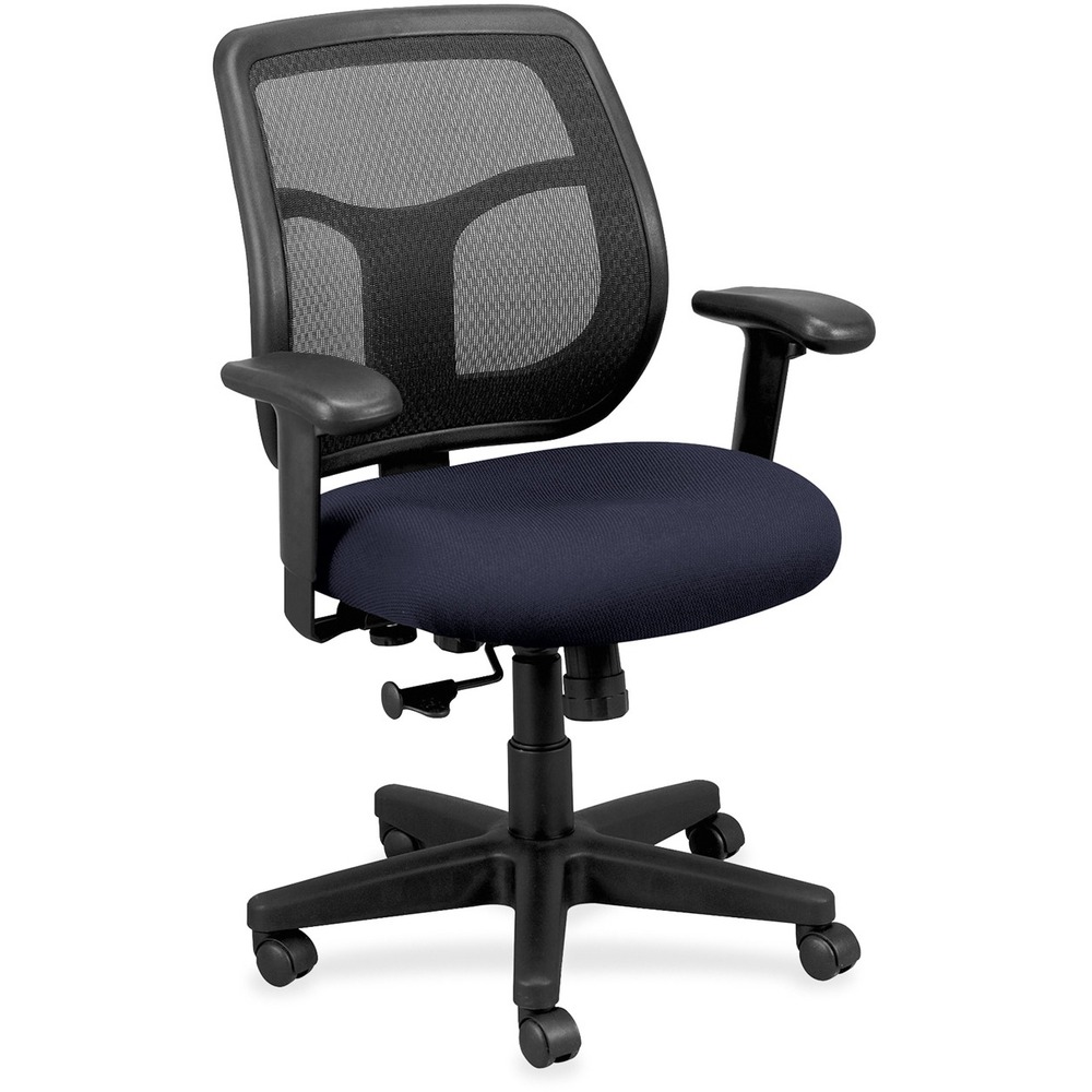 EUTMT940010 - Apollo Mid Back Task Chair combines value, comfort, adjustability and quality to create a perennial favorite. Breathable, mesh back provides increased airflow and maximum comfort for all-day sitting. Ratchet back adjusts up or down relative to the seat for personalized lumbar support and comfort. Tilt-tension control features a recline rate that adapts to your weight. Lockout tilt function prevents tilting. Synchro-tilt mechanism lets the back recline in a preset ratio to the seat for relaxed positioning. Fabric-upholstered, padded, waterfall seat with sloping front reduces pressure on back of knees. Width-adjustable and height-adjustable arms move in or out and up or down for proper ergonomic positioning. Seat-height adjustment sets seat height to your desired position relative to the floor. Chair is Greenguard certified to have low chemical emissions.