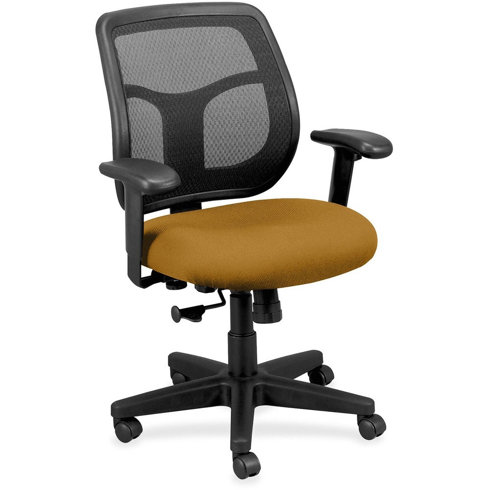 EUTMT940071 - Apollo Mid Back Task Chair combines value, comfort, adjustability and quality to create a perennial favorite. Breathable, mesh back provides increased airflow and maximum comfort for all-day sitting. Ratchet back adjusts up or down relative to the seat for personalized lumbar support and comfort. Tilt-tension control features a recline rate that adapts to your weight. Lockout tilt function prevents tilting. Synchro-tilt mechanism lets the back recline in a preset ratio to the seat for relaxed positioning. Fabric-upholstered, padded, waterfall seat with sloping front reduces pressure on back of knees. Width-adjustable and height-adjustable arms move in or out and up or down for proper ergonomic positioning. Seat-height adjustment sets seat height to your desired position relative to the floor. Chair is Greenguard certified to have low chemical emissions.
