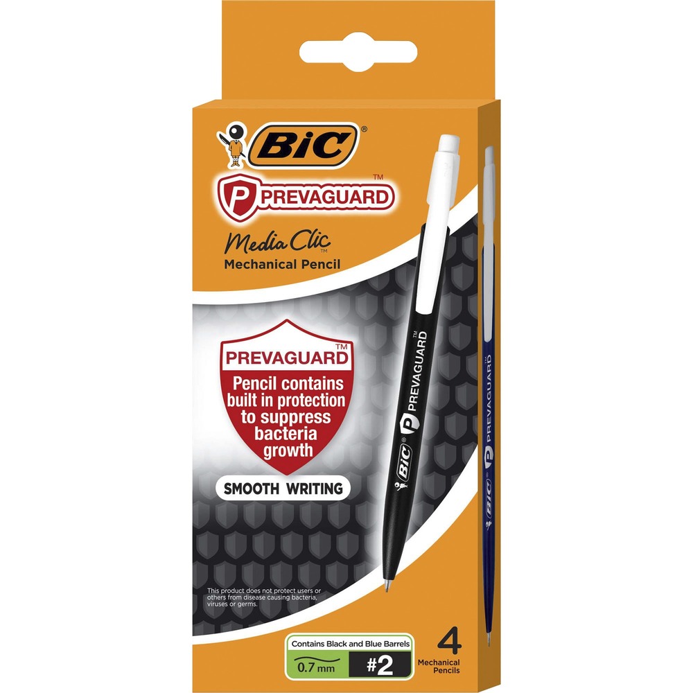 BICMPCMAP4 - PrevaGuard Mechanical Pencil contains built-in protection on the pencil to suppress bacteria growth. EPA-registered antimicrobial agent is molded directly into the pencil. This helps protect the pencil by suppressing the growth of bacteria, molds, mildew and fungi, especially in high-moisture environments. Lasting for the life of the plastic barrel, it also enhances pencil's freshness, fights undesired odors, staining and pencil degradation. Smooth-writing lead is perfect for notes, homework, standardized tests and your daily crossword puzzle. Easy-to-use design provides new lead with a single click. Each pencil includes three 0.7mm, No. 2 graphic leads.