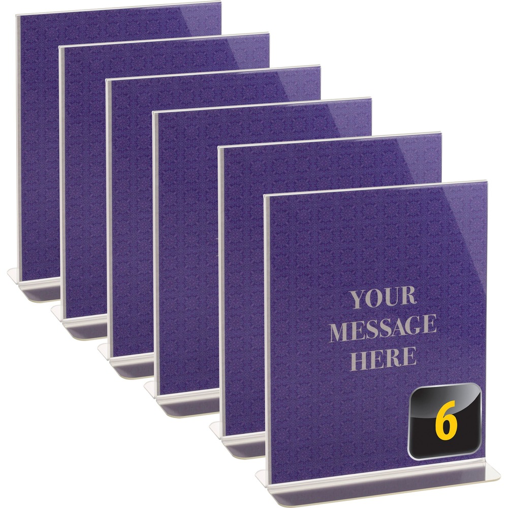 OIC23063 - Vertical Sign Holder features a self-standing construction for quick sign placement on any flat surface. Clear construction ensures your literature is completely visible from both sides. Easy-to-use design allows you to simply slide materials inside from the bottom for quick updates. Use sign holder with letter-size items. More from the Manufacturer