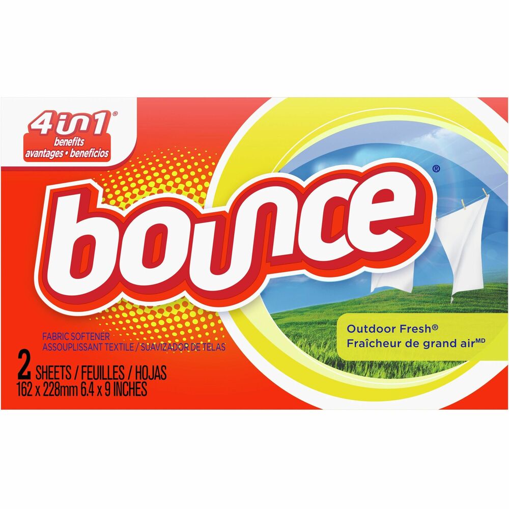 PGC02664 - Bounce Outdoor Fresh Fabric Softener Dryer Sheets fight wrinkles and stop static in your laundry. Simply toss in your dryer for fewer wrinkles and less static cling. Dryer sheets also repel lint and hair while keeping your fabrics soft. They also give clothes a soft feel and delightful smell. This low-count boxes are designed for laundrymat vending machines.