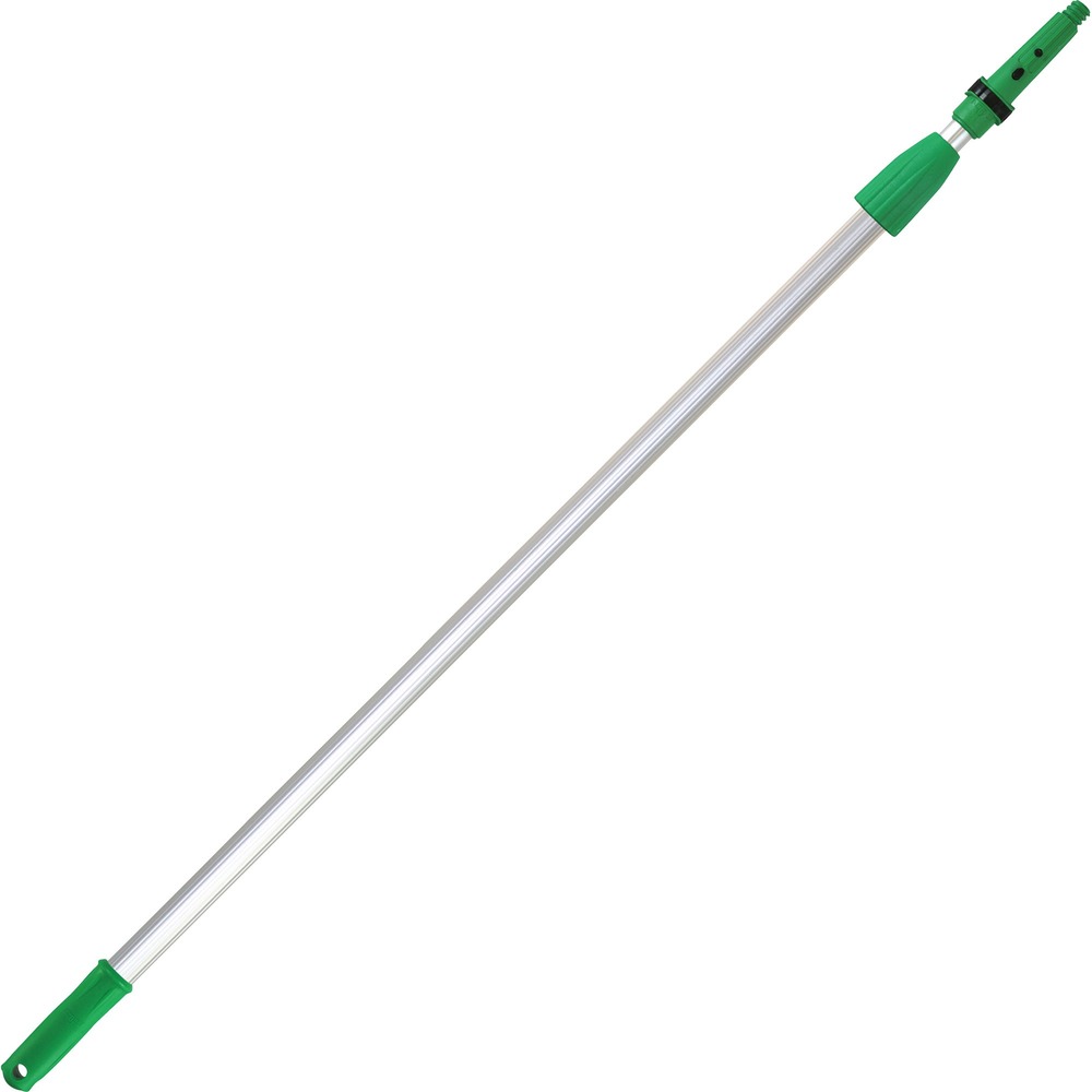 UNGEZ120 - Work safely from the ground with this sturdy, two-section telescopic extension pole. It is made of anodized, extruded drawn aluminum with 3-1/2" nylon locking collars and ErgoTec snap-in locking cone for faster and easier tool change. Anti-Slip End Cap helps keep the OptiLoc pole in place when on the ground and protects against damage. Sure Grip Locking Collar is ergonomically designed for comfort, allowing a better grip with cold and wet hands. Use this OptiLoc 2-Section Pole with all Unger High Access and Window Cleaning Tools. Length listed is the extended length. These poles are slightly less than 1/2 of the extended length when compacted.