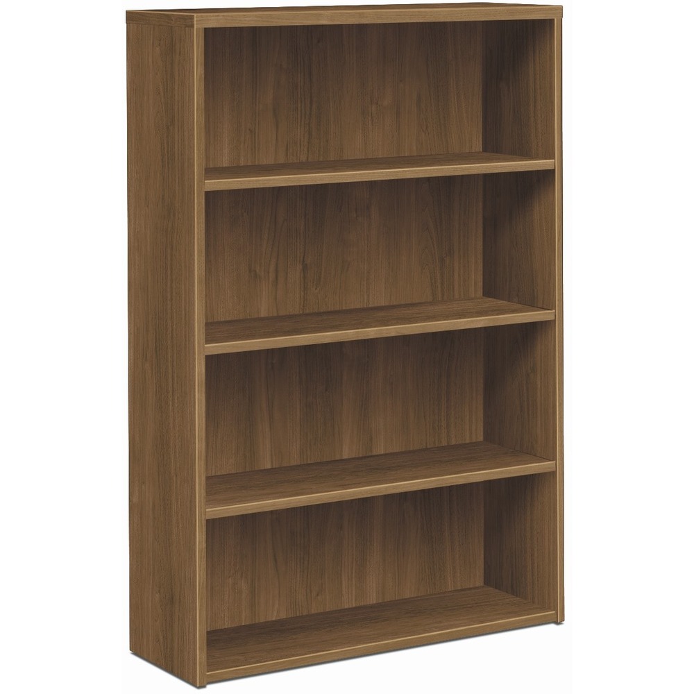 HON105534PINC - Laminate bookcase is a part of HON 10500 Series Wood Laminate Furniture that complements many other furniture designs. Four shelves are fixed for dependable storage. Scratch-resistant, spill-resistant and wear-resistant, Pinnacle laminate is applied to a strong inner-frame construction for trouble-free performance and long life. Bookcase also features a fully finished back, square corner edge detail, and 3/4" thick interior shelves. The bottom shelf, top and end panels are 1-1/8" thick. Inside shelf dimensions are 33-3/4" wide x 12" deep x 13" high. Adjustable hex leveling glides allow the freestanding bookcase to be easily leveled without lifting it. Glides offer a 3/4" adjustable range.