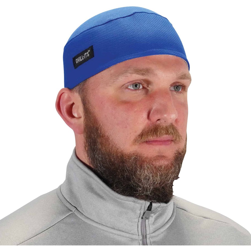 EGO12510 - 6630 Skull Cap is a low-profile cap featuring a wide, absorbent, terry cloth sweatband to manage perspiration away from your eyes, face and glasses. Hi-Cool moisture-management fabric is stretchy enough to fit most heads and can be worn under a hard hat or on its own to provide sun-blocking protection. Cap is great for construction workers, landscapers, roofers and more. Wear this skull cap to reduce the risk of heat stress while mountain biking, motorcycling, gardening, hiking, playing sports and more.