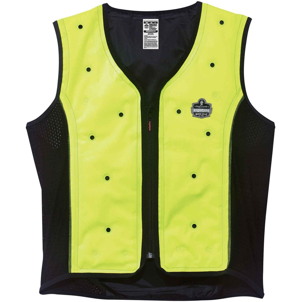 EGO12678 - 6685 Dry Evaporative Cooling Vest offers immediate, dry cooling relief that lasts up to 3 days. Evaporative technology keeps you completely dry and comfortable compared to other vests that require soaking. Fill the vest with 13 to 20 oz. (400 to 600 ml) of water for immediate cooling relief. Refrigeration nor gels are needed to cool the vest. High humidity levels can slow down airflow and reduce cooling abilities. Antimicrobial treatment prevents mold growth. High-visibility nylon performs in toughest conditions. Design features V-neck with front zipper closure. Mesh side panels provide additional ventilation and stretch for a comfortable fit. Vest is perfect for anyone working or playing outside in the heat. It is ideal for workers in construction, carpentry, mining, landscaping and more. You can even wear it while doing activities such as gardening, running, hiking and others. Machine-wash and hang dry for longer life.