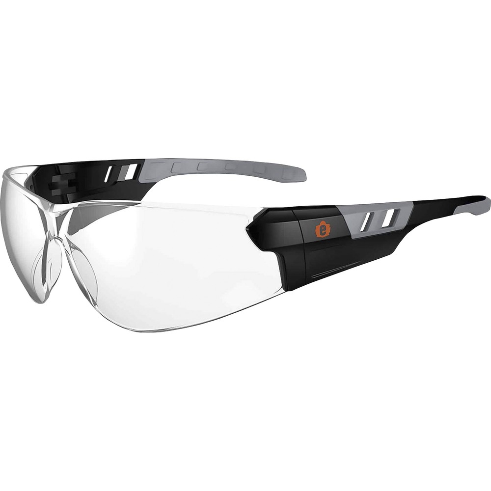 EGO59103 - SAGA Frameless Anti-Fog Clear Lens Safety Glasses feature tough, scratch-resistant lenses that filter 99.9 percent of harmful UVA, UVB and UVC rays to keep your eyes safe in the sun. A sporty, lightweight frameless design offers a wide field of vision while on the job. Anti-fog safety glasses with Fog-Off treatment won't wash off or wear off, enhancing fog-free viewing no matter what you're doing - even while wearing a dust mask. Comfortable, nonslip side arms and contoured nose keep glasses securely in place. Flex-fit temples reduce pressure and headaches caused by tight-fitting glasses. Use lenses indoors, at night or in hazy or cloudy conditions. Glasses meet ANSI Z87.1, CSA Z94.3 and EN166 Impact Protection requirements.