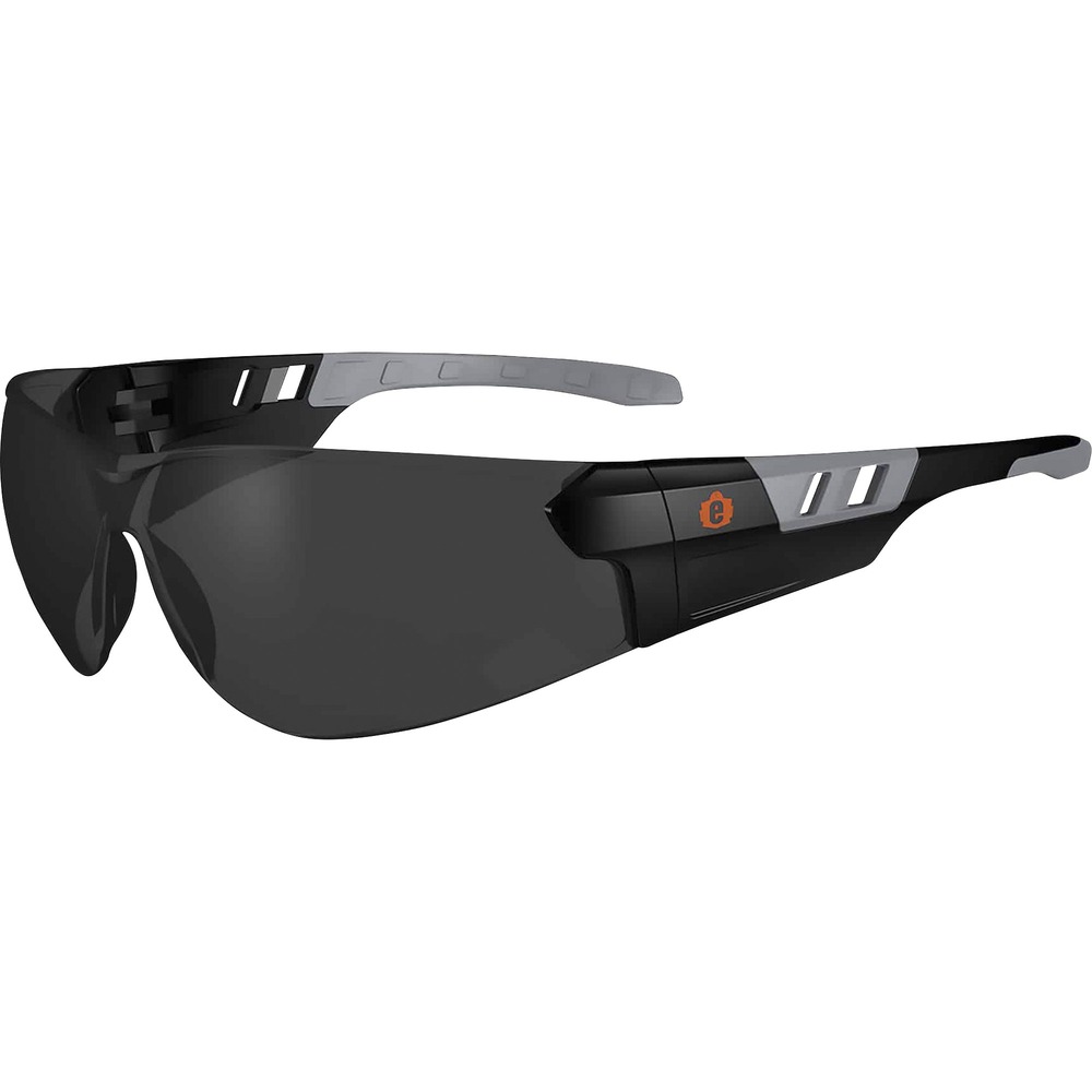 EGO59133 - SAGA Frameless Anti-Fog Smoke Lens Safety Glasses feature tough, scratch-resistant lenses that filter 99.9 percent of harmful UVA, UVB and UVC rays to keep your eyes safe in the sun. A sporty, lightweight frameless design offers a wide field of vision while on the job. Anti-fog safety glasses with Fog-Off treatment won't wash off or wear off, enhancing fog-free viewing no matter what you're doing - even while wearing a dust mask. Comfortable, nonslip side arms and contoured nose keep glasses securely in place. Flex-fit temples reduce pressure and headaches caused by tight-fitting glasses. Lens' prevent glare for clear sight while outside in bright light. Use glasses on the job including construction, carpentry/woodworking, welding or landscaping. They're even great for hobbies like boating, skiing, fishing, hunting/shooting, sports and more. Glasses meet ANSI Z87.1, CSA Z94.3 and EN166 Impact protection requirements.