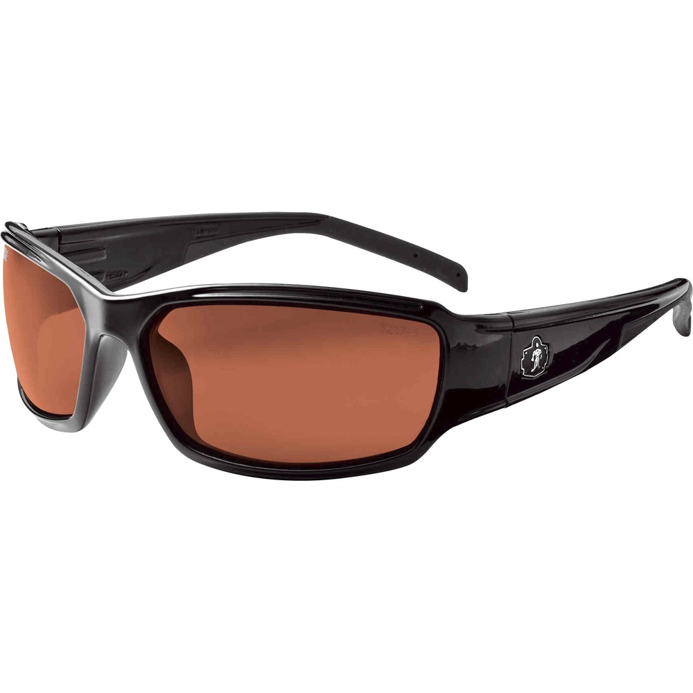 EGO51021 - Thor Polarized Copper Lens Safety Glasses feature tough, scratch-resistant lenses that filter 99.9 percent of harmful UVA, UVB and UVC rays to keep your eyes protected from the sun. Sleek, blade-style design provides a sporty look. Durable frames bend and flex without breaking. Sweat-resistant, flexible, rubber temples and nonslip nose offer a comfortable fit for all-day wear. Glasses are perfect for outdoor, nighttime, bright light, glare or high contrast conditions. Polarization reduces glare and eye fatigue around water, snow and in other bright environments. Impact-resistant glasses are tested and approved by ANSI Z87.1 plus for High Velocity Impact Protection and meet CSA Z94.3 requirements. They're also MIL-PRF 32432 approved for ballistic impact by withstanding a steel projectile shot from 660' away at 201m per second.