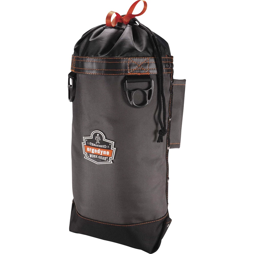 EGO13428 - 5928 Topped Bolt Bag Tool Pouch safely stores hand tools, small parts and hardware while working. Designed for optimal tool storage and prevention of dropped objects, the one-handed cinch top enables convenient, secure access while at great heights. This tool pouch is great when working at heights, including construction, telecom, utilities and more. Tall pouch size provides more room for storage. Exterior of this pouch features two tool loops for spud wrenches, bull pins or screwdrivers as well as two D-rings for attaching tool lanyards. It also includes a patented, nickel-plated storm drain for ventilation. A high-visibility, orange rip-stop lining helps find tools and small hardware. Made with a 1680D ballistic polyester exterior with a 600D polyester rip-stop lining and a 420D nylon drawstring top, this belt pouch is built for long-lasting durability. Tool pouch has been rigorously tested and approved to the ANSI/ISEA 121-2018 standard for dropped object prevention.