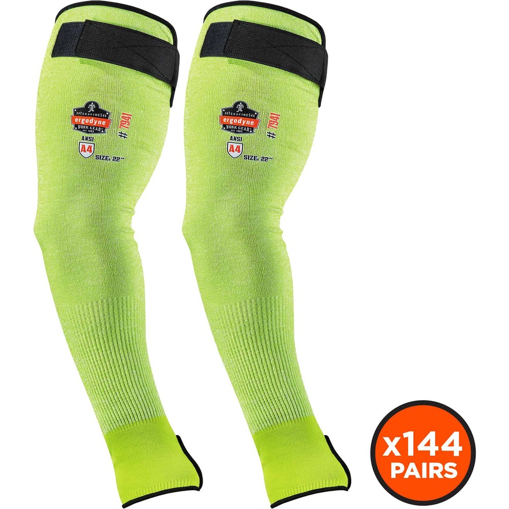 EGO17949 - Protect your arms from cuts while working with sharp objects by wearing these 7941-PR Cut-Resistant Arm Sleeves. TenaLux yarn is ANSI A4-approved for cut protection to keep you safe on the job. They are also ANSI 105-2016 A1-certified for conductive heat-resistance. Moisture-wicking fibers absorb sweat to keep you dry, cool and comfortable. Easily tighten and customize fit on upper arm/bicep with the hook-and-loop strap. Thumb holes keep sleeves in place to prevent constant readjustment. Fluorescent color increases visibility and safety in low-light conditions. Machine-wash sleeves to wear the next day.