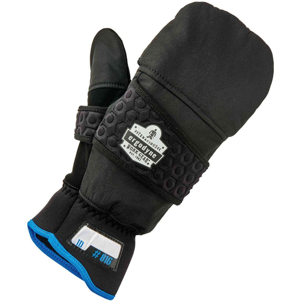 EGO17346 - Keep your hands warm and dry while working by wearing these 816 Thermal Flip-Top Gloves. Lined with microfleece, these thermal, polyester knit gloves maximize comfort, flexibility and protection in cold temperatures. Flip-top design converts mittens into open-finger gloves. Easily stow mitten top in mitten and thumb pockets to minimize bulk. Soft thumb area doesn't irritate your skin when wiping your nose or face. Reflective accents enhance visibility and hand signaling in low-light conditions. Rugged, synthetic leather palm maintains flexibility in cold temperatures, and reinforced thumb saddle provides material longevity. Elastic cuff comfortably fits wrist and over jacket cuffs for easy on/off wear. Personalize gloves by writing your name on ID space to differentiate from others. These multipurpose gloves are perfect for jobs in storage/refrigeration, construction, mining and more. Machine-wash gloves to wear the next day.