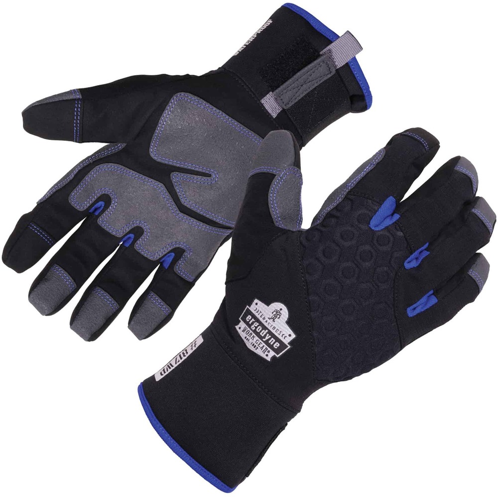 EGO17376 - Keep your hands warm and dry while working by wearing these 817WP Thermal Work Gloves. They are insulated with 3M Thinsulate on palms (40 grams) and back of hand (70 grams) for extreme protection in cold temperatures. Lightweight insulation maintains dexterity without adding excessive bulk. Rugged palm and fingertip reinforcements maximize grip when handling abrasive surfaces. Ripstop outer shell with DWR water-repellent finish and breathable insert creates waterproof/windproof gloves for optimum protection from the elements. Soft thumb area doesn't irritate your skin when wiping your nose or face. Reflective accents enhance visibility and hand signaling in low-light conditions. Long, neoprene cuff comfortably fits under/over jacket. Easily tighten cuff with hook-and-loop closure for a customized fit. Personalize gloves by writing your name on ID space. Use your phone without removing gloves.
