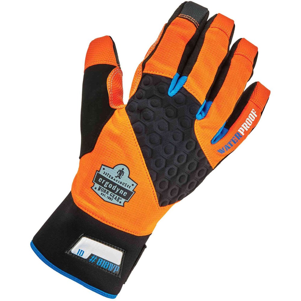 EGO17393 - Keep your hands warm and dry when working in the cold with these 818WP Thermal Waterproof Winter Work Gloves. Grippy, abrasion-resistant reinforcements provide additional protection and extra grip on equipment or gear. Dual-zone, 3M Thinsulate insulation and waterproof inserts deliver warmth without wetness. 40-gram insulation in the palm and 70-gram insulation in the back of the hand block cold for warmth where you need it. Waterproof, breathable membrane insert creates a unique layer, blocking moisture and wind when working in snow. Weather-resistant, ripstop outer shell and DWR water-repellent finish offer breathability and durability. Extended neoprene cuffs fit under or over jacket sleeves for easy on/off. Hook-and-loop closure tightens to keep cuffs secure around your wrist for increased warmth. Use the soft thumb as a nose and brow wipe area. Gloves meet EN 388: 3423 X glove standard and feature reflective accents to enhance visibility and hand signaling.