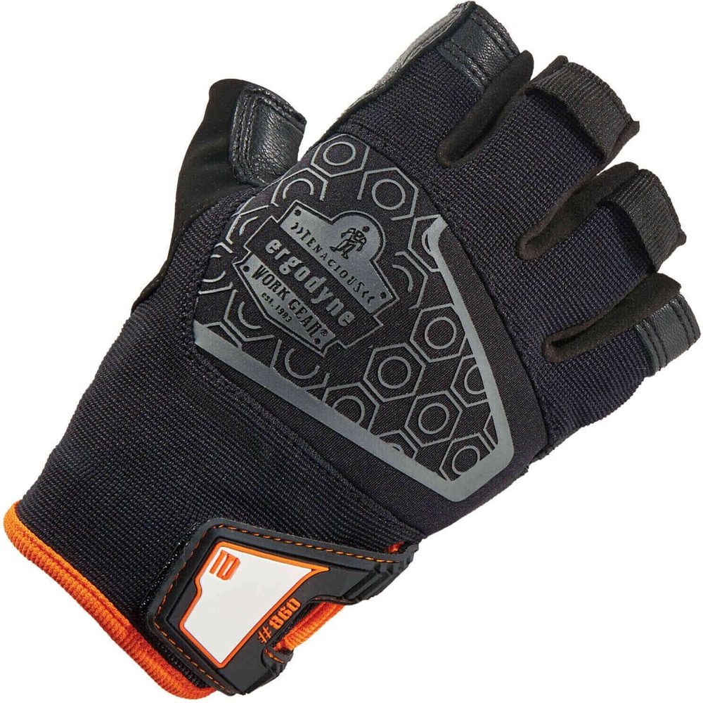 EGO17282 - Keep your hands protected while lifting heavy objects by wearing these 860 Heavy Lifting Utility Gloves. Fingerless design and knuckle pad maximize dexterity and range of motion while keeping your palms protected from injury. Easily grip and move objects with the padded leather palm and reinforced thumb saddle. Breathable, stretch spandex conforms to your hand for a comfortable fit without confining hand and causing excessive sweat. Adjust tightness using the hook-and-loop closure with its low-profile, molded design that stays out of your way. Pull-on tab creates easy on/off movements without difficulty. Write your name on the ID label to separate your gloves from others.