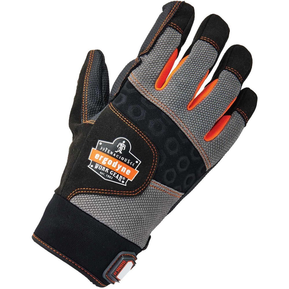 EGO17706 - Keep your hands protected by wearing these 9002 Certified Full-Finger Anti-Vibration Gloves while using vibrating tools. Full-length, AVC palm padding reduces vibration and palm impact when using tools that cause injury. Securely hold equipment with the gripping palm material that prevents slipping. Neoprene knuckle pad, reinforced thumb saddle and reinforced fingertips enhance protection without limiting your range of motion. Hex stretch knit creates a cozy feel without restricting movement. Low-profile, molded, hook-and-loop closure easily adjusts for a comfortable fit without adding bulk. Pull-on tab creates easy on/off movements without difficulty. Write your name on the ID label to separate your gloves from others. These gloves are ANSI S2.73-2014/ISO 10819:2013-certified for vibration protection.