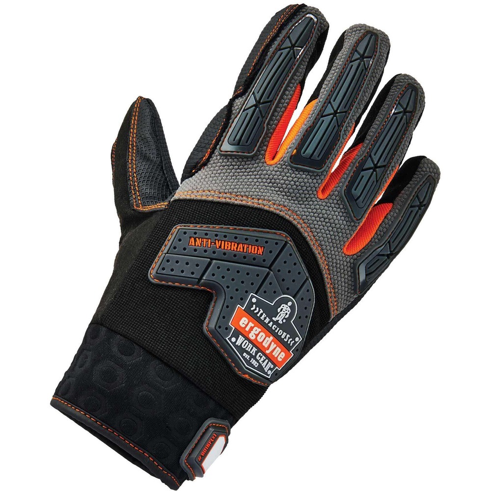 EGO17304 - Keep your hands protected by wearing these 9015F(x) Certified Anti-Vibration Gloves with Dorsal Protection while using vibrating tools. Full-length, AVC palm padding reduces vibration and palm impact when using tools that cause injury. Molded TPR armor on knuckles and fingers protects the back of your hand from impact and flying debris. Gripping palm material prevents slipping by securely holding equipment. Reinforced thumb saddle enhances protection without limiting your range of motion. Hex stretch knit and breathable spandex create a cozy feel without restricting movement or causing excessive clamminess. Low-profile, molded, hook-and-loop closure easily adjusts for a comfortable fit without adding bulk. Pull-on tab creates easy on/off movements without difficulty. Write your name on the ID label to separate your gloves from others. These gloves are ANSI S2.73-2014/ISO 10819:2013-certified for vibration protection.