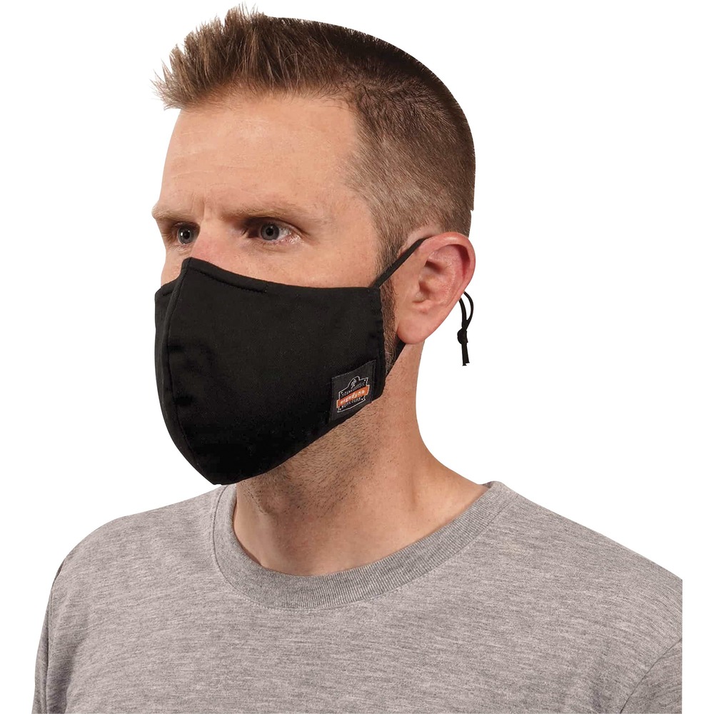 EGO48802 - 8800 Contoured Face Masks are intended to decrease the spread of COVID-19 by reducing dispersion of bodily fluids when talking, coughing or sneezing. Face masks are made of two layers for soft, breathable protection that meets CDC and WHO recommendations. Exterior is 100 percent cotton twill, and interior is 100 percent polyester mesh for breathability. Moisture-wicking mesh dries fast to maximize comfort. Internal mesh is treated with Microbial Z06 to kill odor-causing bacteria. Ergonomic design provides optimal coverage of nose, mouth and chin, minimizing particles that can otherwise get in or out. Formfitting material extends to provide full chin coverage. Nose clip adjusts to fit your nose and reduces fog when wearing eyewear. Elastic ear loops with adjustable sliders provide a comfortable, custom fit. Gap between mouth and mask creates space for easy, unrestricted talking and breathing. Machine-wash mask for easy cleaning.