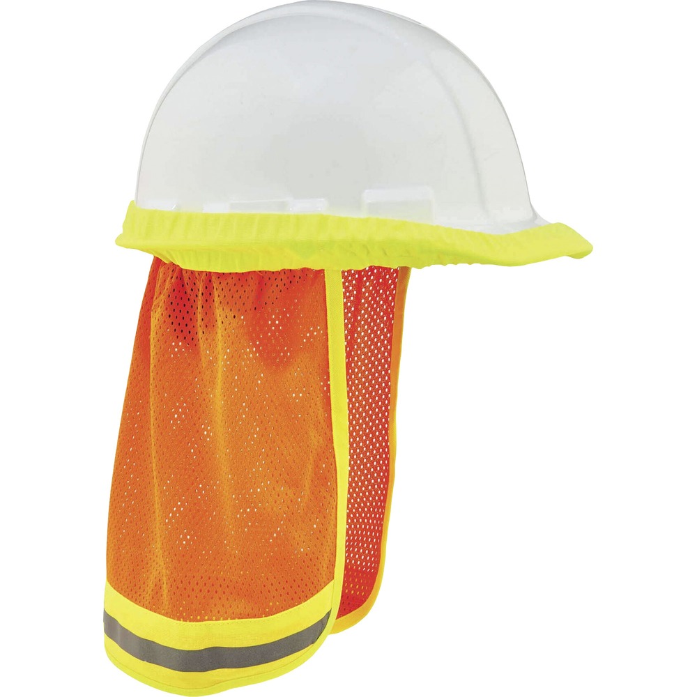 EGO29051 - 8005 Hi-Vis Neck Shades for Hard Hats protect neck and ears from sun damage. Lightweight, mesh material maximizes airflow and keeps workers cool in the heat. Fluorescent, polyester mesh enhances visibility in poor light conditions so workers can be seen. Trim meets ANSI 107 standard and provides an extra layer of safety by reflecting light. Neck shades fit most standard hard hats and safety helmets with full brims. Securely fit hats with brim clips to keep attachment in place while working. Machine-wash to quickly rewear.