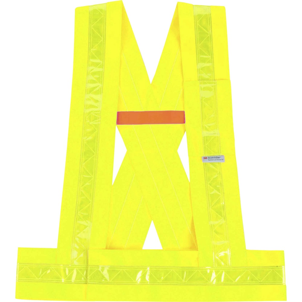 EGO27016 - 8140BA Hi-Vis Safety Sash is a Type O, Class 1-approved protection measure for workers. Lightweight, ANSI-compliant polyester oxford fabric enhances visibility for workers in difficult conditions. X-back design keeps straps in place and highlights your back when facing the other way. Extra layer of 1.375" 3M Scotchlite High Gloss tape reflects light and protects you in the poorest lighting conditions. Easily take off with breakaway shoulders and sides to avoid entanglement. Store small items in outside pocket for quick accessibility.