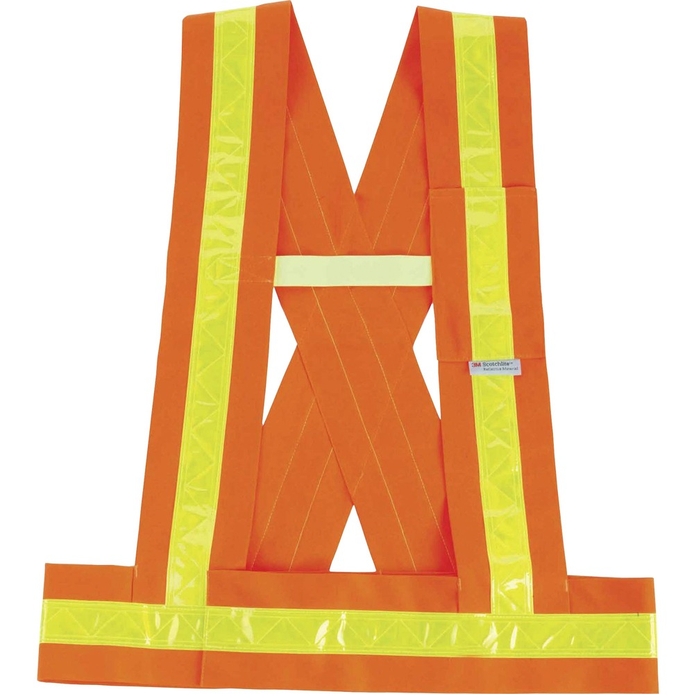 EGO27019 - 8140BA Hi-Vis Safety Sash is a Type O, Class 1-approved protection measure for workers. Lightweight, ANSI-compliant polyester oxford fabric enhances visibility for workers in difficult conditions. X-back design keeps straps in place and highlights your back when facing the other way. Extra layer of 1.375" 3M Scotchlite High Gloss tape reflects light and protects you in the poorest lighting conditions. Easily take off with breakaway shoulders and sides to avoid entanglement. Store small items in outside pocket for quick accessibility.