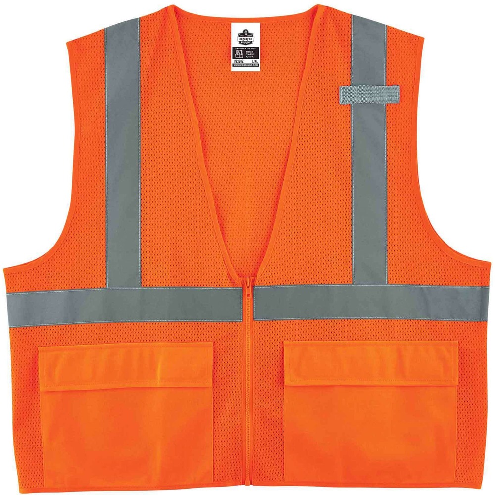 EGO21119 - Made of ANSI-compliant, polyester mesh (3.3 oz),the 8220Z Hi-Vis Mesh Safety Vest provides Type R, Class 2-approved, low-light protection for workers. Its 2" ANSI-compliant reflective tape and fluorescent colors provide maximum visibility and protection against dangerous situations while working. Easily put on and take off safety vest with the zipper closure. Store and quickly find items and tools in three pockets (one inside, two outside). Safety vest securely holds a radio with the stable mic tab.