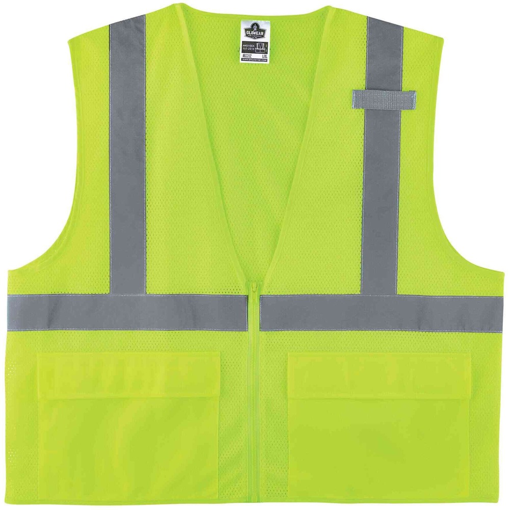 EGO21129 - Made of ANSI-compliant, polyester mesh (3.3 oz),the 8220Z Hi-Vis Mesh Safety Vest provides Type R, Class 2-approved, low-light protection for workers. Its 2" ANSI-compliant reflective tape and fluorescent colors provide maximum visibility and protection against dangerous situations while working. Easily put on and take off safety vest with the zipper closure. Store and quickly find items and tools in three pockets (one inside, two outside). Safety vest securely holds a radio with the stable mic tab.