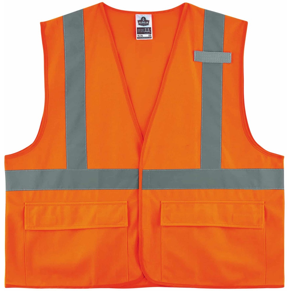EGO21175 - Made of ANSI-compliant, polyester solid (3.6 oz), the 8225HL Hi-Vis Solid Safety Vest provides Type R, Class 2-approved, low-light protection for workers. Its 2" ANSI-compliant reflective tape and fluorescent colors provide maximum visibility and protection against dangerous situations while working. Easily put on and take off safety vest with the hook-and-loop closure. Store and quickly find items and tools in three pockets (one inside, two outside). Safety vest securely holds a radio with the stable mic tab.