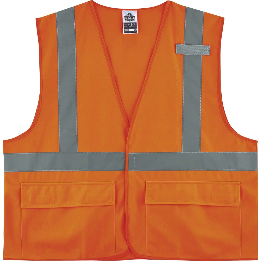 EGO21177 - Made of ANSI-compliant, polyester solid (3.6 oz), the 8225HL Hi-Vis Solid Safety Vest provides Type R, Class 2-approved, low-light protection for workers. Its 2" ANSI-compliant reflective tape and fluorescent colors provide maximum visibility and protection against dangerous situations while working. Easily put on and take off safety vest with the hook-and-loop closure. Store and quickly find items and tools in three pockets (one inside, two outside). Safety vest securely holds a radio with the stable mic tab.